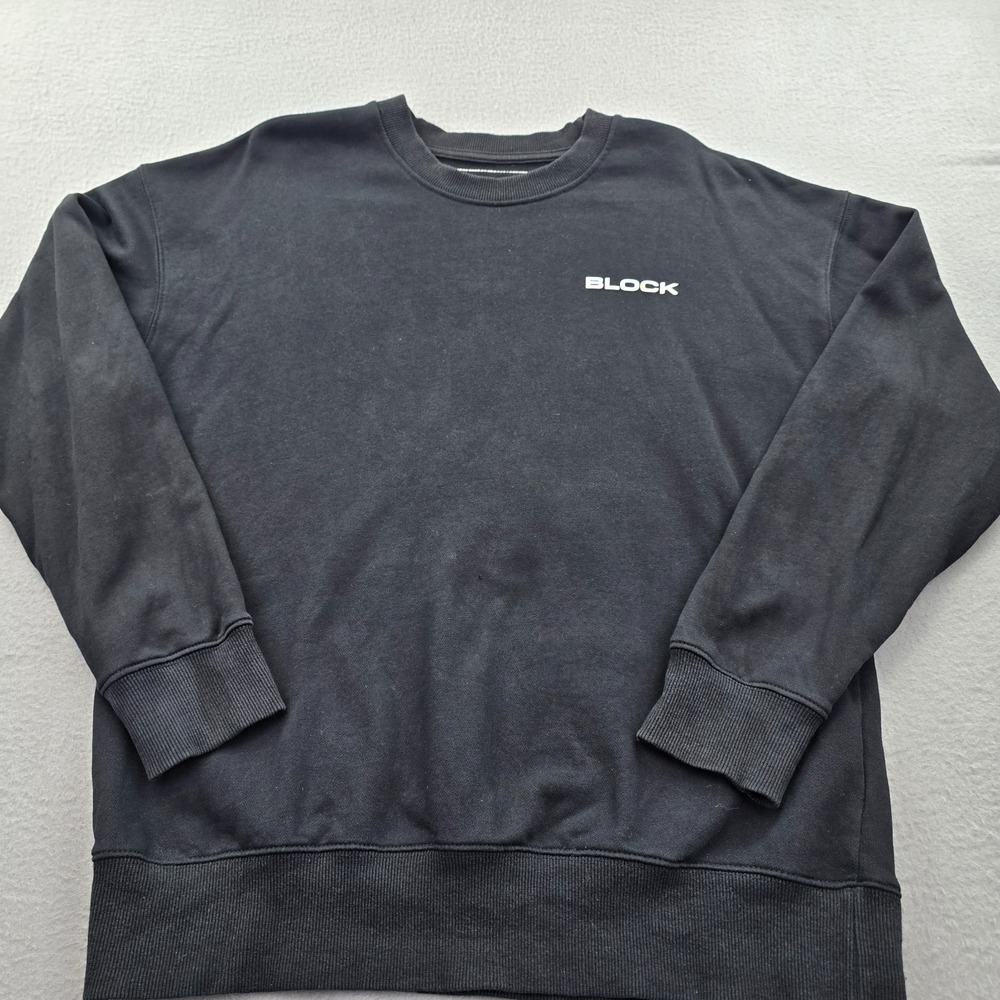 Black Sweatshirt Men Small Graphic Print French Terry Lined Long Sleeve Pullover